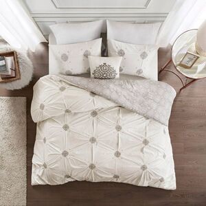 Madison Park - Alicia Full/Queen 4pc Duvet Cover Set Gray/Ivory:  Gray/Ivory